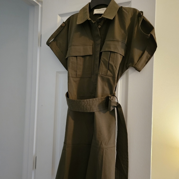 Anthropologie Exquise Utility Shirt dress, olive, size small - Picture 6 of 6